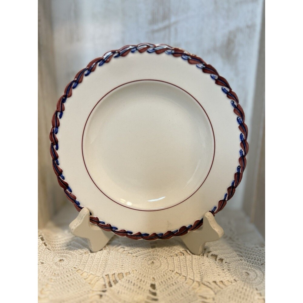 Vernon Kilns Monterey Bread Plate Hand Painted California Pottery Red Blue